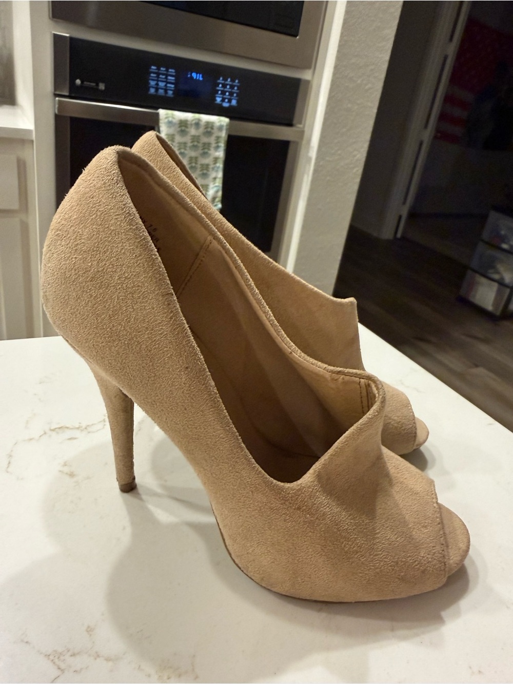 Zigi Soho Taupe Suede Peep-Toe Heels